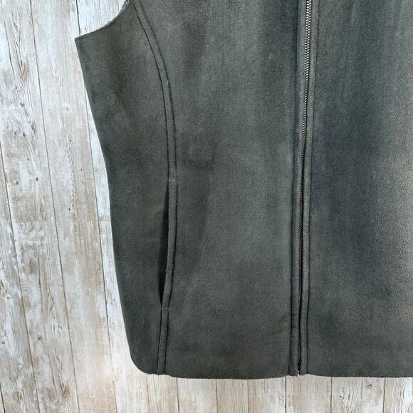 Lands End‎ Vest Womens S Charcoal Grey Sherpa Lined Faux Suede Outdoor Cabincore - Picture 4 of 7